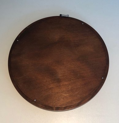 Round Wooden Mirror with Brass Details, 1950s-BA-1365330