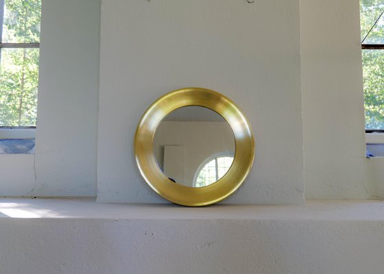 Rounded Brass Mirror attributed to Glasmäster, Sweden, 1960s-UYK-1367545