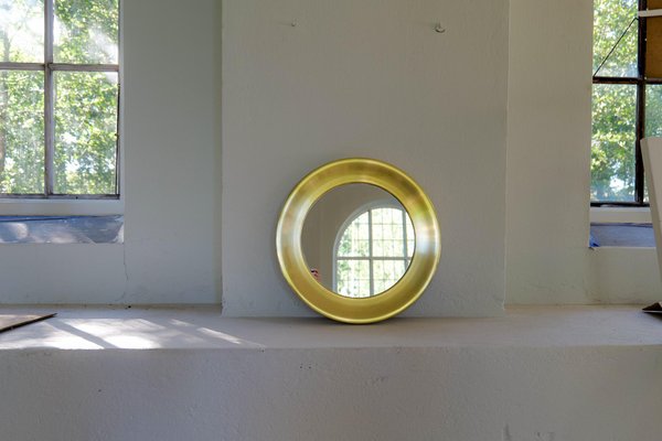 Rounded Brass Mirror attributed to Glasmäster, Sweden, 1960s-UYK-1367545