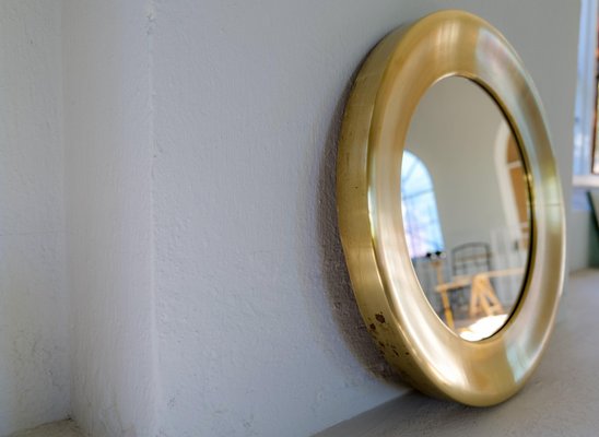 Rounded Brass Mirror attributed to Glasmäster, Sweden, 1960s-UYK-1367545