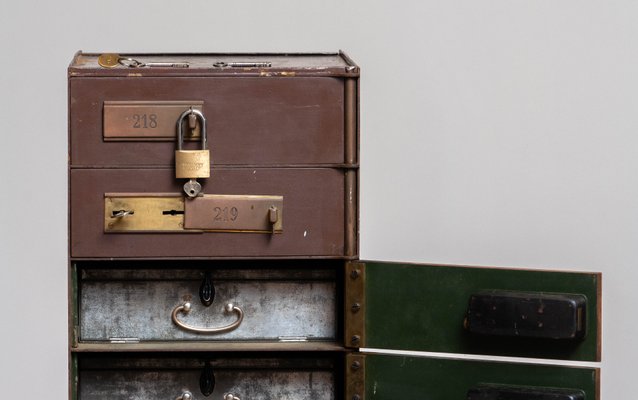 Row of Eight Safety Deposit Boxes Security Lockers, 1920s-JE-1075518