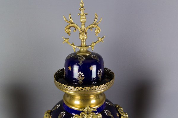 Royal Blue Mantle Clock Set from Boch Frères Keramis, 1920s, Set of 3-KEG-579025