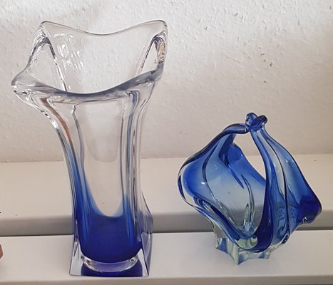 Royal Blue Murano Glass Vase & Bowl, Set of 2-QDP-913008