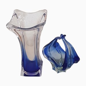 Royal Blue Murano Glass Vase & Bowl, Set of 2-QDP-913008