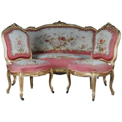 Royal Louis XV or Rococo Tapestry Sofa & Chairs, 1880s, Set of 3-FLW-1402202