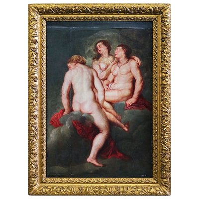 Rubensian Painter of the Genoese School, The Three Graces, 1700s, Oil on Board, Framed-BEW-2042839