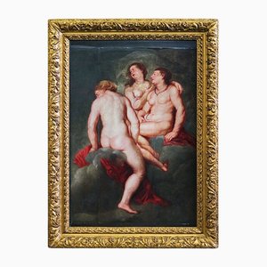 Rubensian Painter of the Genoese School, The Three Graces, 1700s, Oil on Board, Framed-BEW-2042839