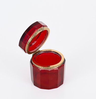 Ruby Red and Gilt Silver Faceted Murano Glass Jewelry Box, Italy, 1920s-JDR-1721370