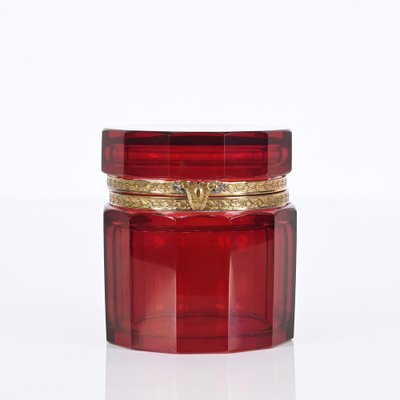 Ruby Red and Gilt Silver Faceted Murano Glass Jewelry Box, Italy, 1920s-JDR-1721370