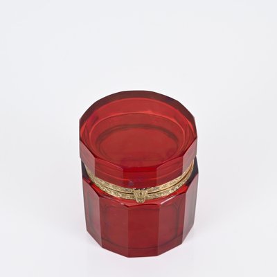 Ruby Red and Gilt Silver Faceted Murano Glass Jewelry Box, Italy, 1920s-JDR-1721370