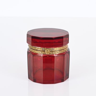 Ruby Red and Gilt Silver Faceted Murano Glass Jewelry Box, Italy, 1920s-JDR-1721370