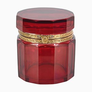 Ruby Red and Gilt Silver Faceted Murano Glass Jewelry Box, Italy, 1920s-JDR-1721370