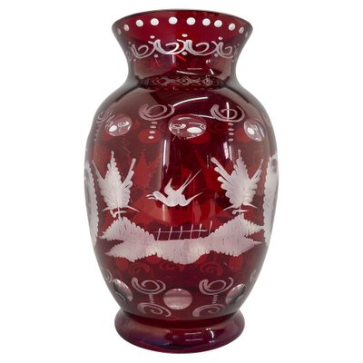 Ruby Red Hand Cut Glass Vase from Egermann, Czechoslovakia, 1940s-TZ-1704864