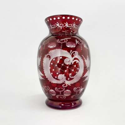 Ruby Red Hand Cut Glass Vase from Egermann, Czechoslovakia, 1940s-TZ-1704864