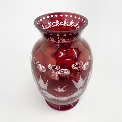 Ruby Red Hand Cut Glass Vase from Egermann, Czechoslovakia, 1940s-TZ-1704864