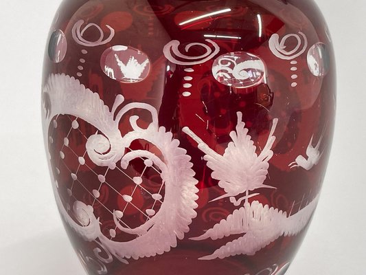 Ruby Red Hand Cut Glass Vase from Egermann, Czechoslovakia, 1940s-TZ-1704864