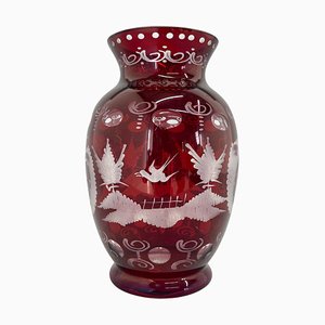 Ruby Red Hand Cut Glass Vase from Egermann, Czechoslovakia, 1940s-TZ-1704864