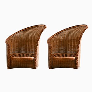 Rush and Wicker Armchairs in Dark Finish, Italy, 1980, Set of 2-MNF-1752313