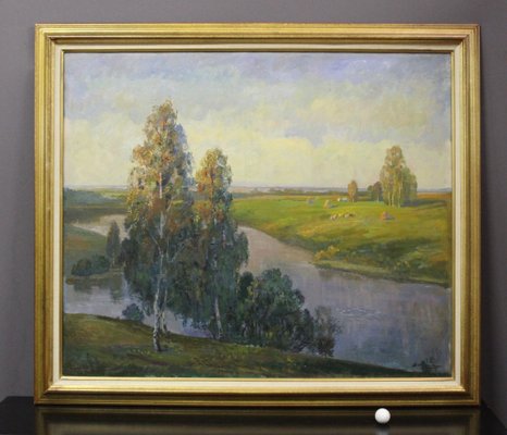 Russian School Artist, Landscape at the River, 1950s, Oil on Canvas-BCR-2036031