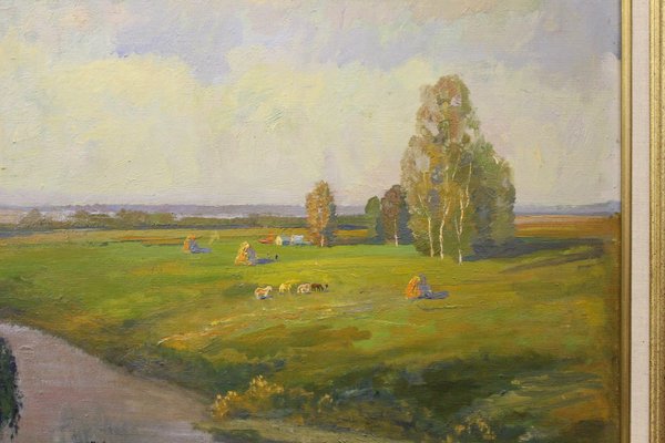 Russian School Artist, Landscape at the River, 1950s, Oil on Canvas-BCR-2036031