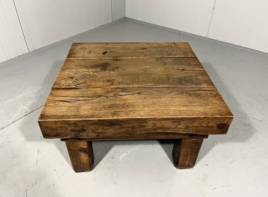 Rustic Brutalist Coffee Table in Oak, 1960s-TU-2018386