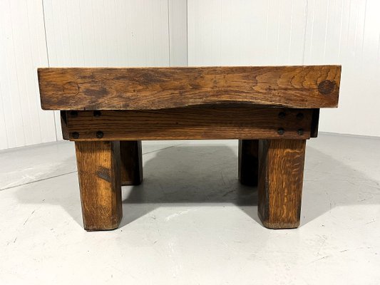 Rustic Brutalist Coffee Table in Oak, 1960s-TU-2018386