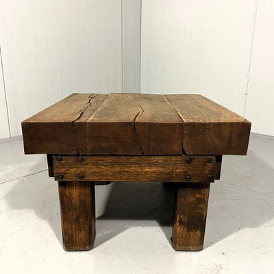 Rustic Brutalist Coffee Table in Oak, 1960s-TU-2018386