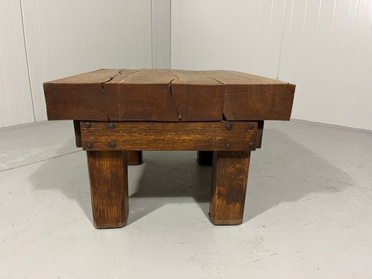 Rustic Brutalist Coffee Table in Oak, 1960s-TU-2018386