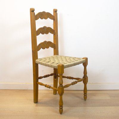 Rustic Chair with Woven Seat, Spain, 1950s-CQZ-1445129