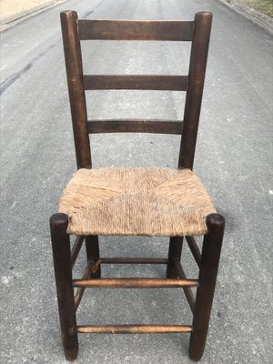 Rustic Chairs with Straw Seats, 1950, Set of 4-NER-1389499