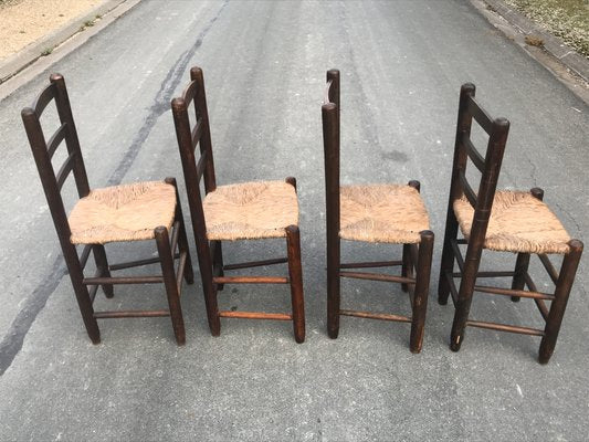 Rustic Chairs with Straw Seats, 1950, Set of 4-NER-1389499