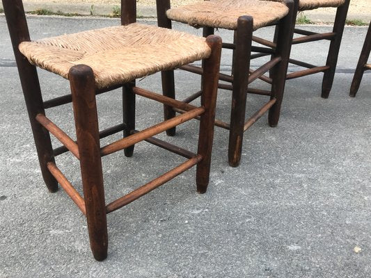 Rustic Chairs with Straw Seats, 1950, Set of 4-NER-1389499