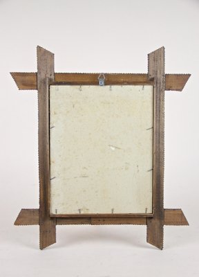 Rustic Chip Carved Tramp Art Wall Mirror, Austria, 1880s-TQA-1322247