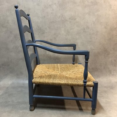 Rustic French Lavender Blue Lounge Chair, 1950s-SDV-578670