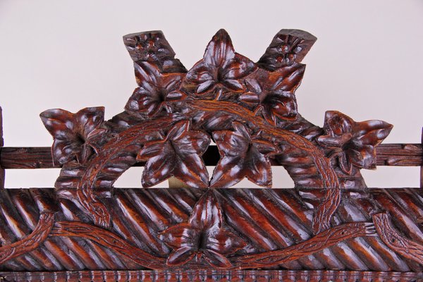 Rustic German Hand Carved Black Forest Wall Mirror, 1880s-TQA-1322198