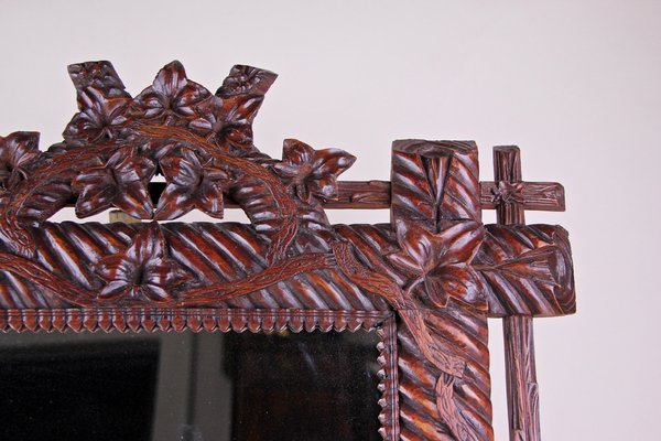 Rustic German Hand Carved Black Forest Wall Mirror, 1880s-TQA-1322198