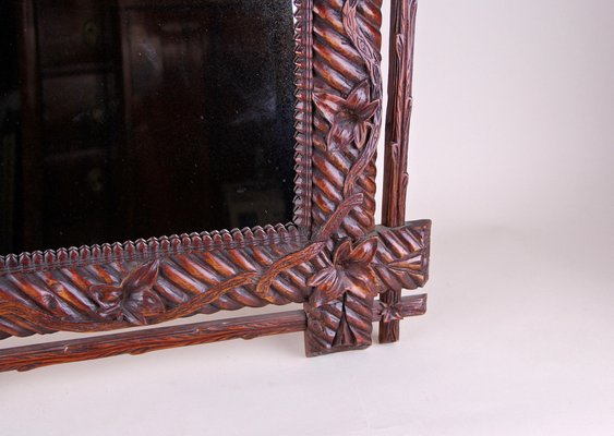 Rustic German Hand Carved Black Forest Wall Mirror, 1880s-TQA-1322198