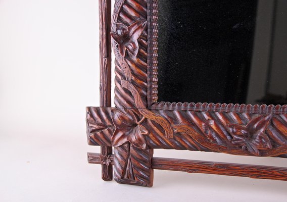 Rustic German Hand Carved Black Forest Wall Mirror, 1880s-TQA-1322198