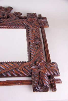 Rustic German Hand Carved Black Forest Wall Mirror, 1880s-TQA-1322198