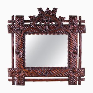 Rustic German Hand Carved Black Forest Wall Mirror, 1880s-TQA-1322198