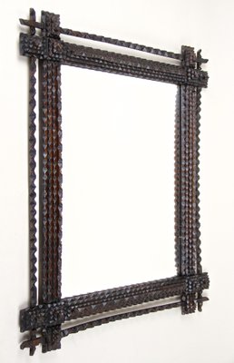 Rustic Hand CarvedTramp Art Wall Mirror, 1870s-TQA-1322177