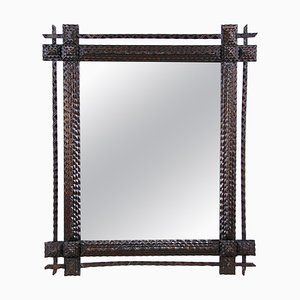 Rustic Hand CarvedTramp Art Wall Mirror, 1870s-TQA-1322177