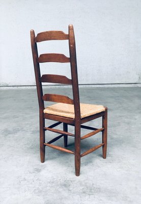 Rustic Ladder Back Oak and Rush Dining Chairs, 1960s, Set of 4-RQV-2033220