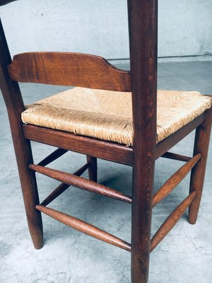 Rustic Ladder Back Oak and Rush Dining Chairs, 1960s, Set of 4-RQV-2033220