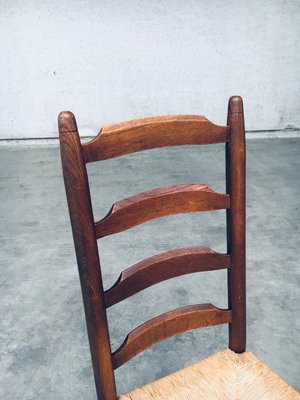 Rustic Ladder Back Oak and Rush Dining Chairs, 1960s, Set of 4-RQV-2033220