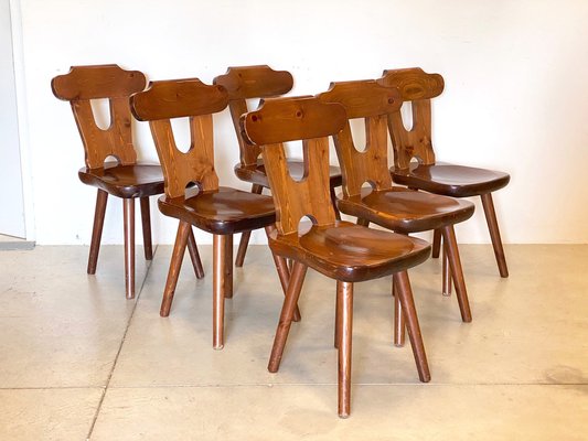 Rustic Pine Chairs, 1960s, Set of 6-NPC-1309306