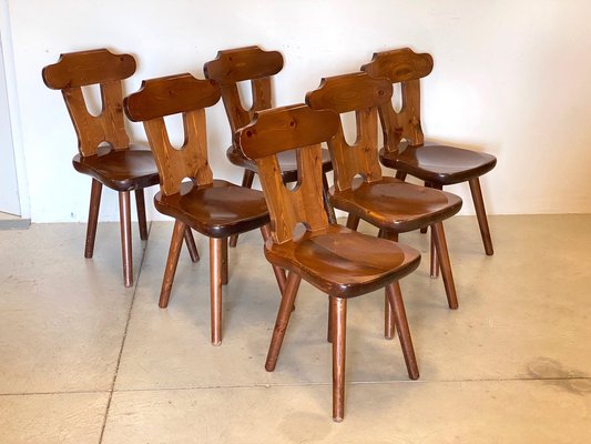 Rustic Pine Chairs, 1960s, Set of 6-NPC-1309306