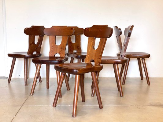 Rustic Pine Chairs, 1960s, Set of 6-NPC-1309306