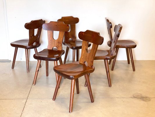 Rustic Pine Chairs, 1960s, Set of 6-NPC-1309306