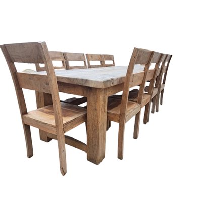 Rustic Solid Dining Table and Chairs, Rajasthan, India, Set of 11-TCS-1696467